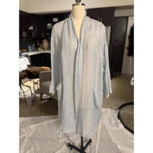 Magaschoni 100% Linen Cardigan Sz L Long Blue Duster Top Vover Up